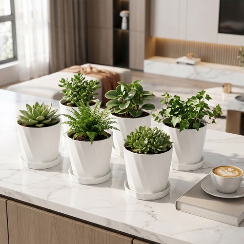 6pcs plant pots and saucers - and,