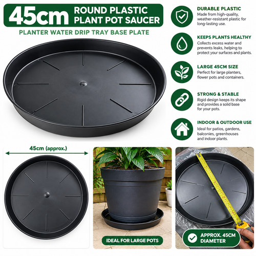 45cm large black plant pot - 45cm,